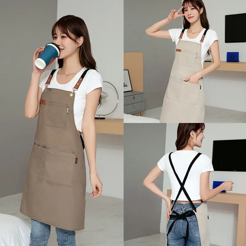 

Home Kitchen Canvas Waterproof Apron Fashion Women's Work Clothes Apron Coffee Shop Flower Shop Work Uniform