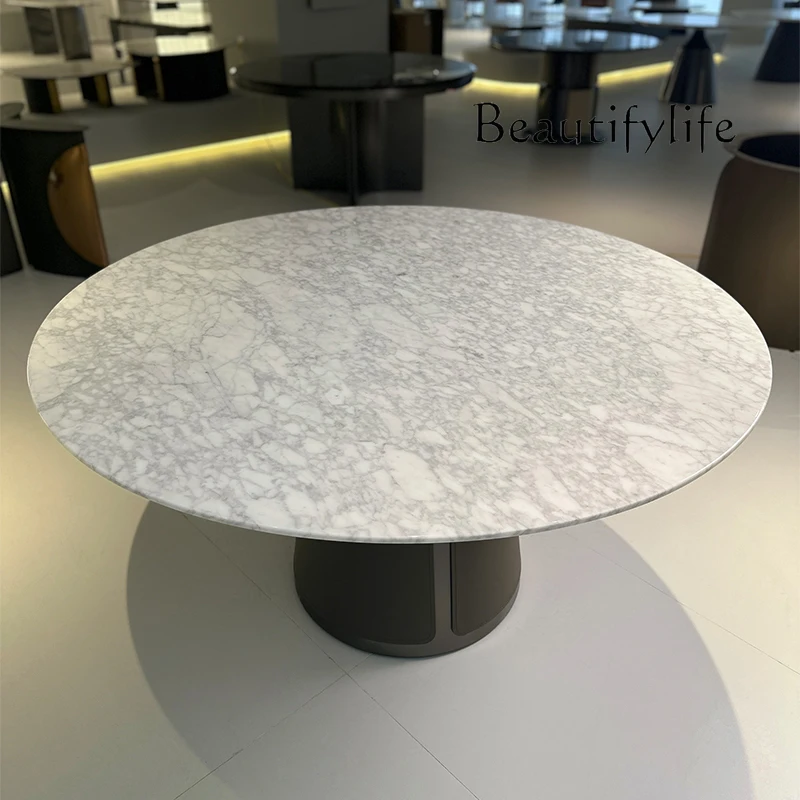 Tavolo Rotondo Con Piano In Marmo Di Alta Qualità Di Lusso Leggero Naturale Camera Modello Di Fascia Alta Bianco Carrara Venato Tavolo Da Pranzo In Pi