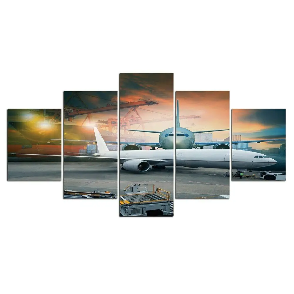 

5Pcs Sky Travel Plane Airplane 5 Pieces Canvas Wall Art Poster HD Print No Framed 5 Panel Room Decor Modern Paintings