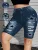 Sexy Plus Size Ripped Biker Shorts, Y2K Star Print Faux Denim Hot Pants, High Waist Stretchy Clubwear Shorts