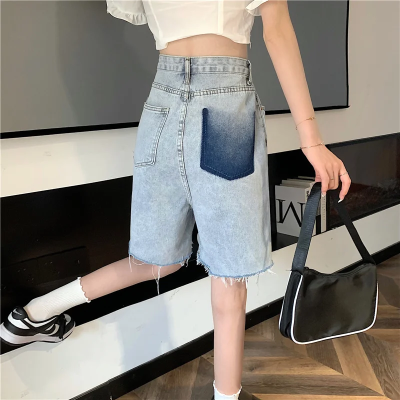 bermuda shorts 2022 Summer Holes Jeans Shorts Women Korean Chic High Waist Blue Tassel Denim Shorts Loose Washed Short Pants Female Ropa Mujer maternity shorts