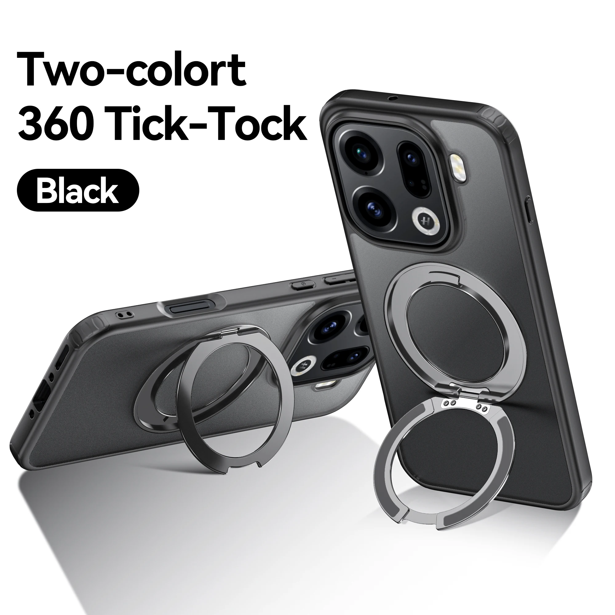 Translucent Shockproof Armor Magnetic Phone Case with 360° Rotating Bracket and Matte Back Cover