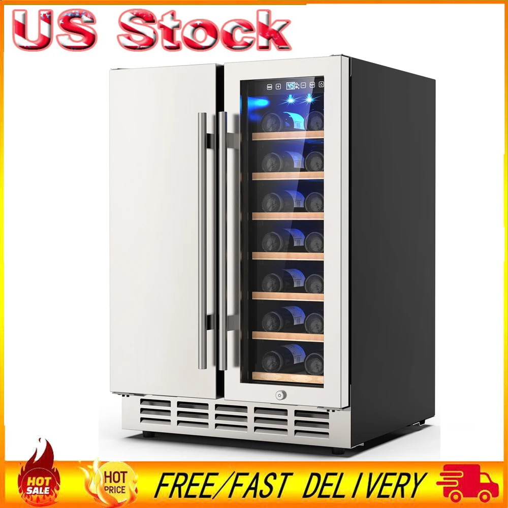 24 Inch Wine and Beverage Refrigerator 19 Bottles & 57 Cans Capacity Dual Zone Wine Cooler Wine Fridge Built in  Freestanding