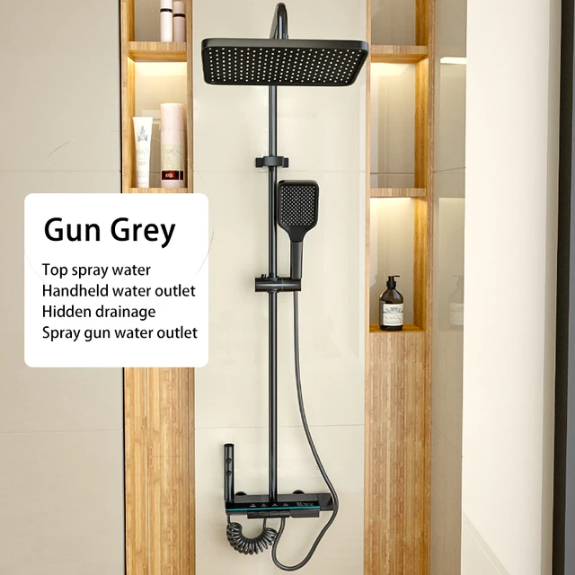 Bathroom Shower Multifunctional Pressurization Rain Faucets System Sets Digital Display Piano Button Ambient Light Shower Set 9