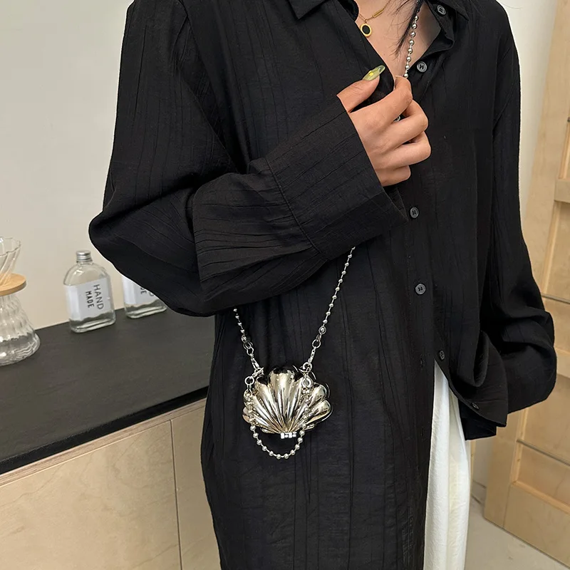 Fashion Metal Shell Bag for Women Lipstick Bag Designer Mini Shoulder Cute Chain Crossbody Lipstick crossbody bag women handbags leather shoulder bag