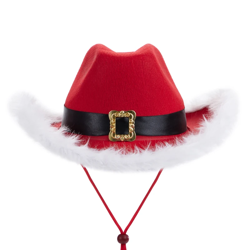 Women Men Party Christmas Cowboy Hat Western Felt Hats Wide Brim Jazz Hat Santa Claus Accessories