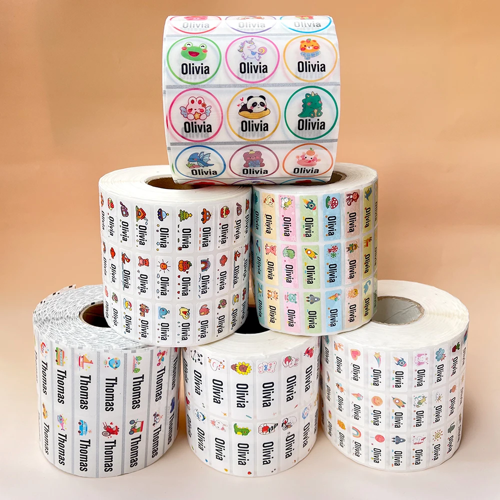 맞춤형 어린이 이름 태그 스티커, 맞춤형 문구, 방수 이름 라벨, 다양한 카와이 패턴 데칼 