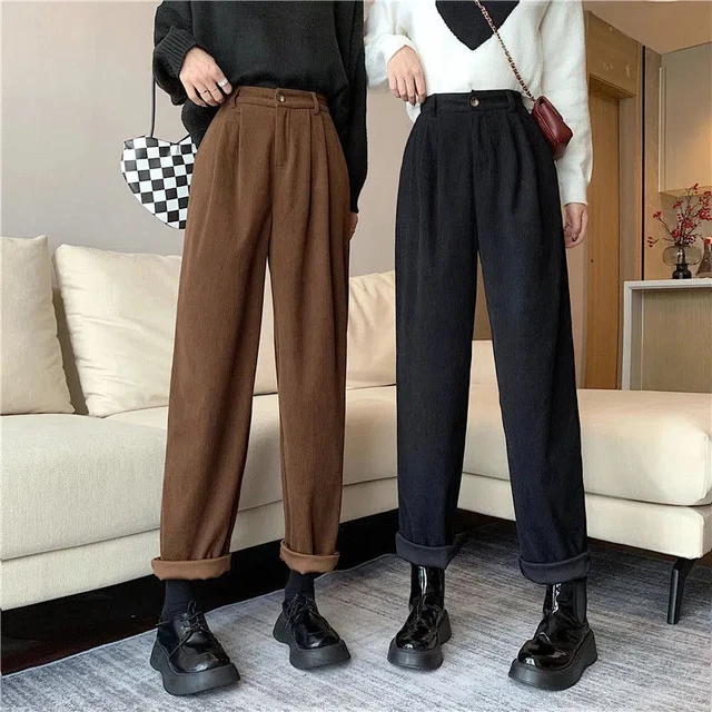 Brown Corduroy Pants Women Wide Leg