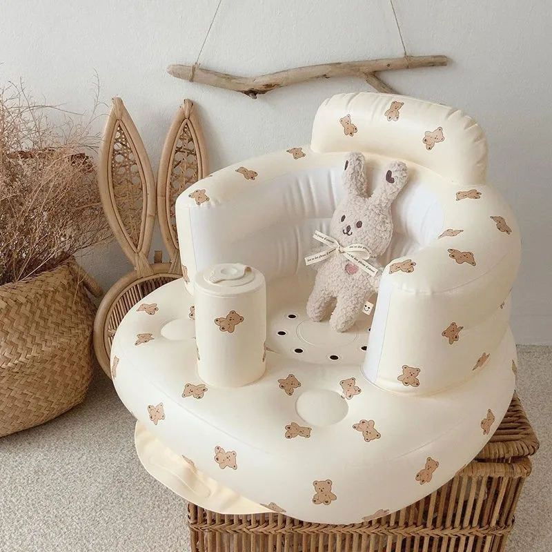 Infant Shining Baby Inflatable Sofa Children Puff Portable Bath Chairs PVC Multifunctional Seat Practice Sitting Bath Stool