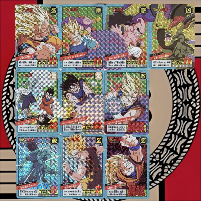 

10Pcs/Set DRAGON BALL Z Cards ACG Son Goku Gohan Vegeta Super Saiyan Piccolo Anime Game Refraction Grid Flash Cards Toys Part 14