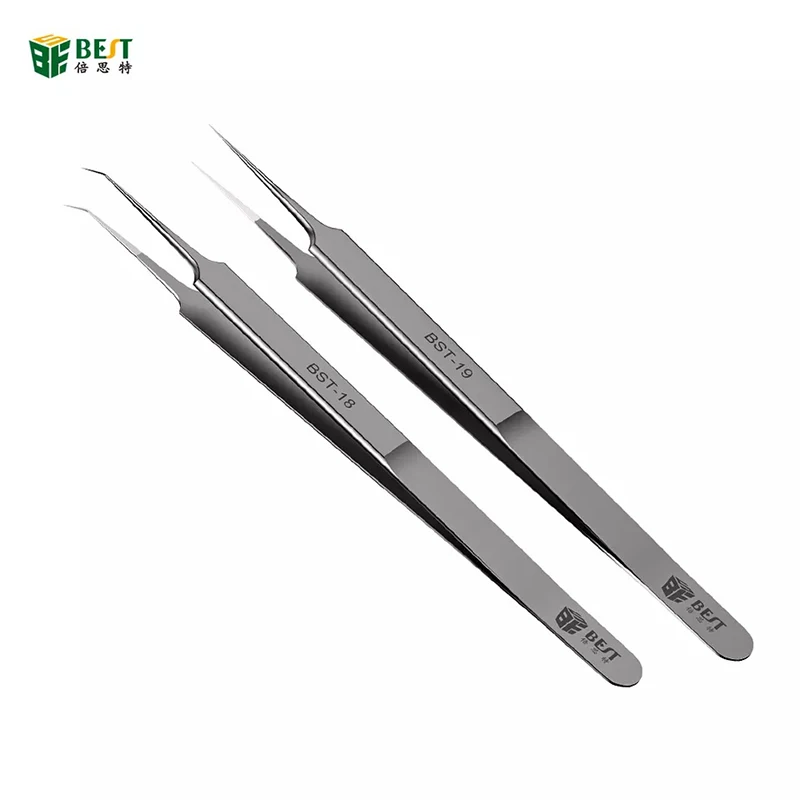 

2Pcs/Set BST-Q10 Stainless Steel Precision Tweezers Fingerprint Flying Wire Anti-static Curved Straight Tip Forceps Repair Tools