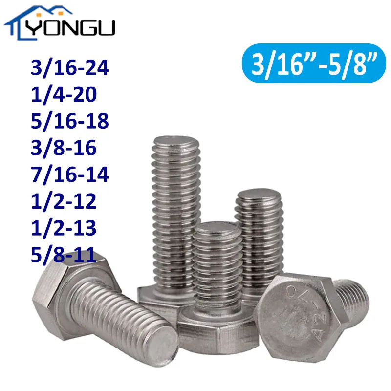 

BSW British Standard External Hex Head Bolt 304 Stainless Steel Hexagon Screws With Full Thread 3/16" 1/4" 5/16" 3/8" 7/16" 1/2"
