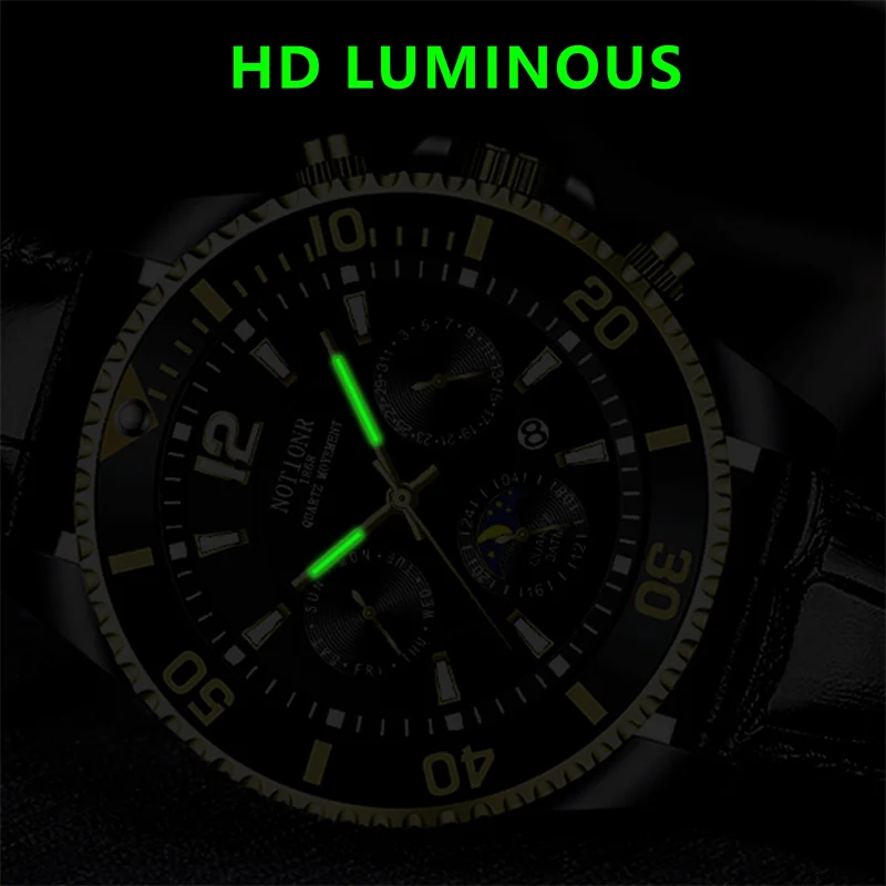 NOTIONR Luxury Men's Fashion Gold Watches for Men Sports  Leather Quartz Watch Man Business Casual Luminous Clock reloj hombre