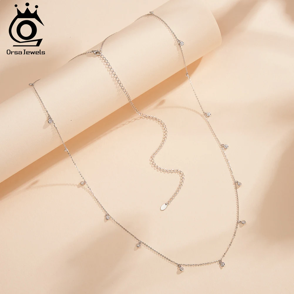 ORSA JEWELS 925 Sterling Silver Body Sexy Waist Chain Adjustable Sexy Bikini Body Belly CZ Chain for Women Summer Jewelry CW01