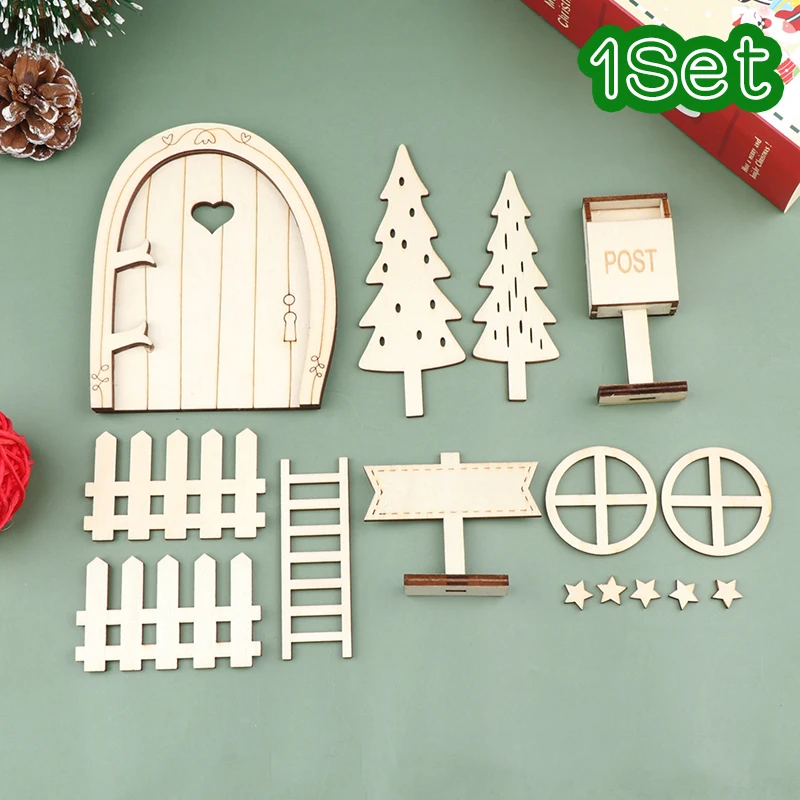 1Set 1:12 Dollhouse Miniature Christmas Decor Fairy Door Mailbox Fence Xmas Tree Ladder Model Doll House Accessories 1 32 alloy model car rare golden color 911 918 supercar for boys door opened metal car kids toys christmas present