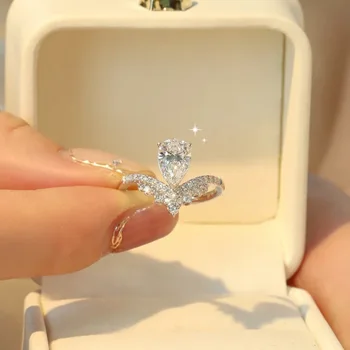 Luxury 1.5ct Water Drop Moissanite Ring GRA Certificate Laboratory Diamond Rings Women's Wedding Jewelry 18K Gold Plated S925 Si 4