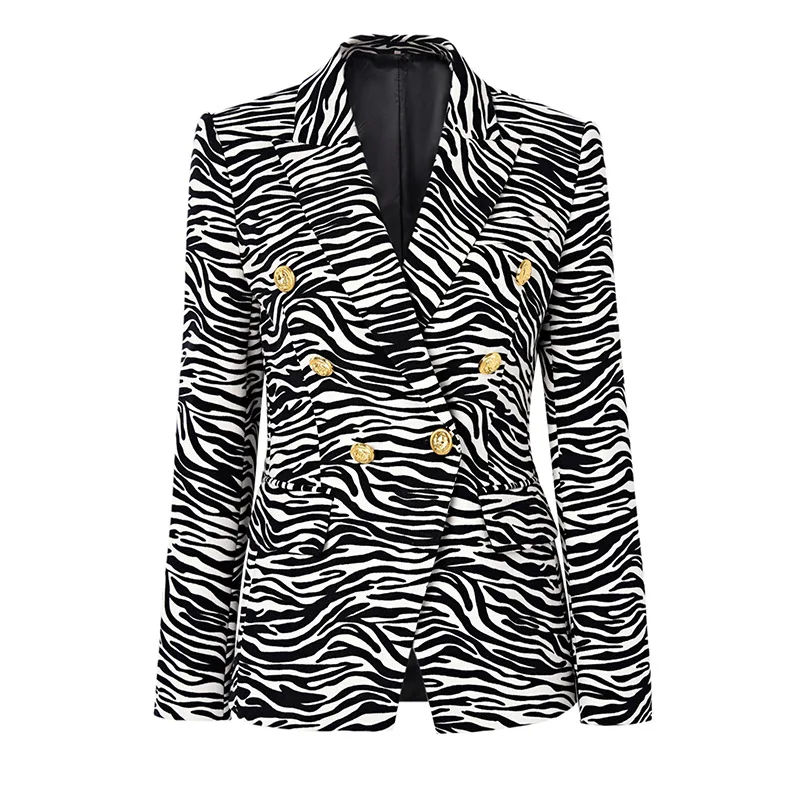 HIGH STREET Newest 2023 Designer Jacket Women's Double Breasted Lion Buttons Zebra patterned slim Blazer