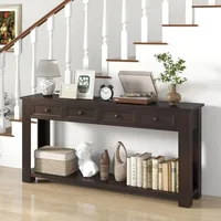 Farmhouse Entryway Table, Narrow Console Table w/ 4 Storage Drawers & Open Shelf, Rustic Long Sofa Table,  Hallway 2