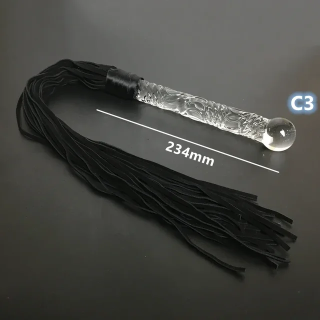 Kristalldildo Echtleder Peitsche Glas Penis Peitsche Sex Peitsche G-Punkt Anal Bead Leder Werkzeuge Fesseln Bdsm Sex Spiele für Erwachsene 1