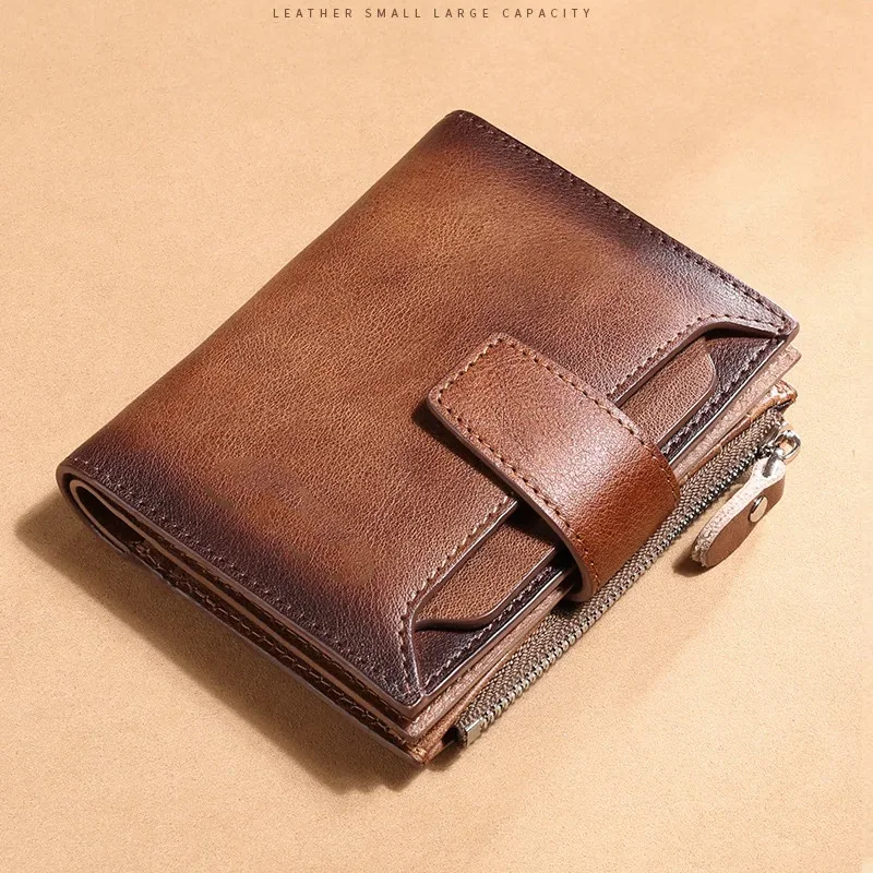 Echt leder Herren Geldbörsen mit Münz tasche abnehmbarer Karten halter Echt leder kleine Herren Clutch Geldbörsen kurz – Detail 2