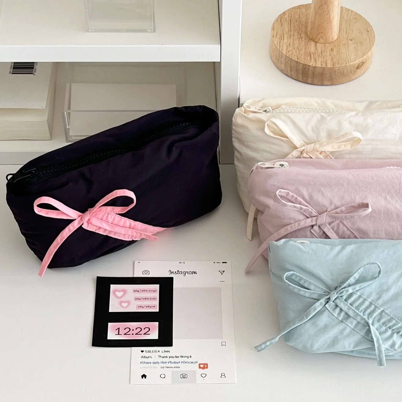 Large Capacity Cosmetic Bag Sweet Fashion Pencil Case For Student Cute Korean Bow Pencil Pouch Storage Bag School Supplies