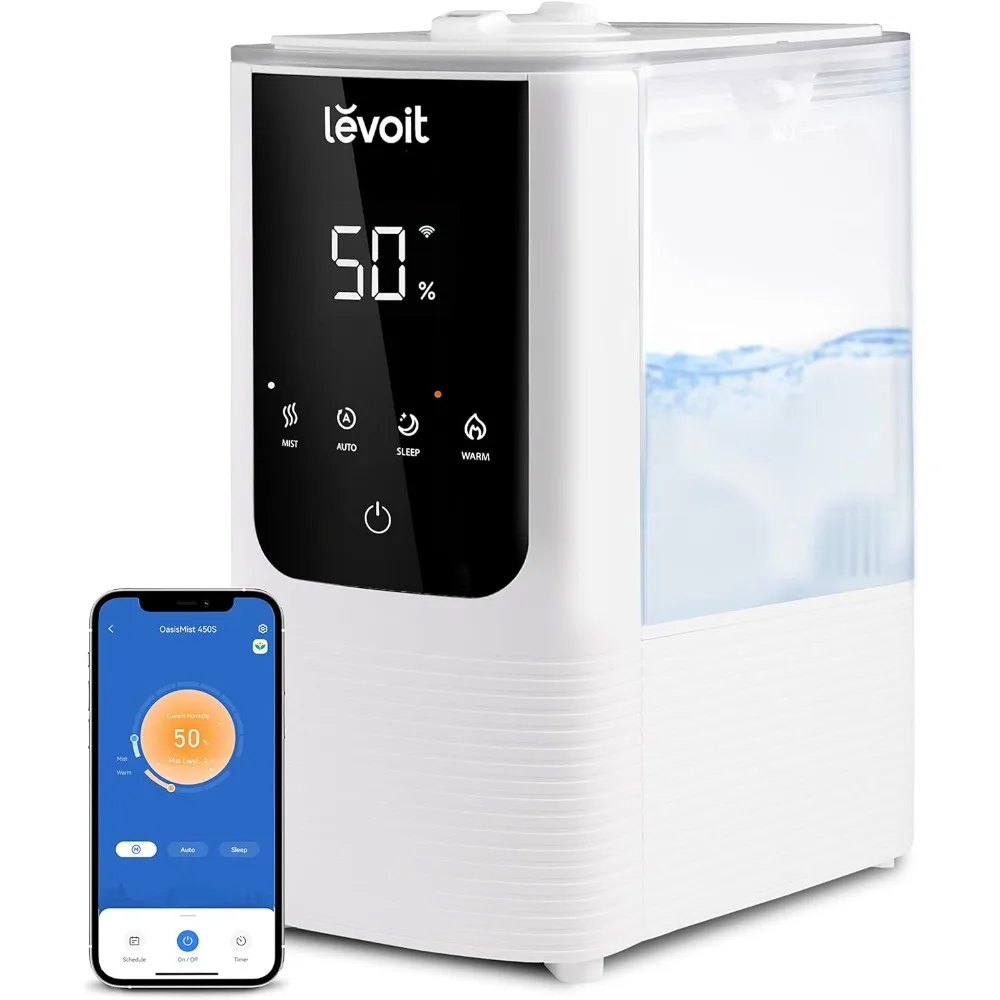 

Humidifiers for Bedroom Home, Smart Warm and Cool Mist Air Humidifier for Large Room, Auto Customized Humidity, Easy Top Fill