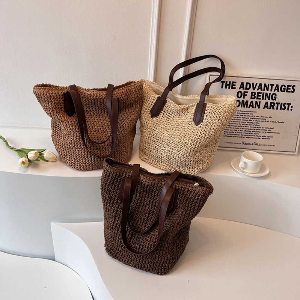 Woven Straw Shoulder Bag for Women Summer Beach Casual