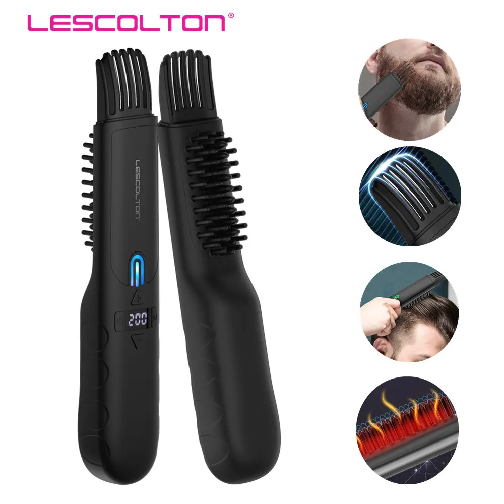 

Lescolton Wireless Beards Straigntener Brush Men Beard Electric Straight Hair Comb Portable Household Fast Heating Beard Styler