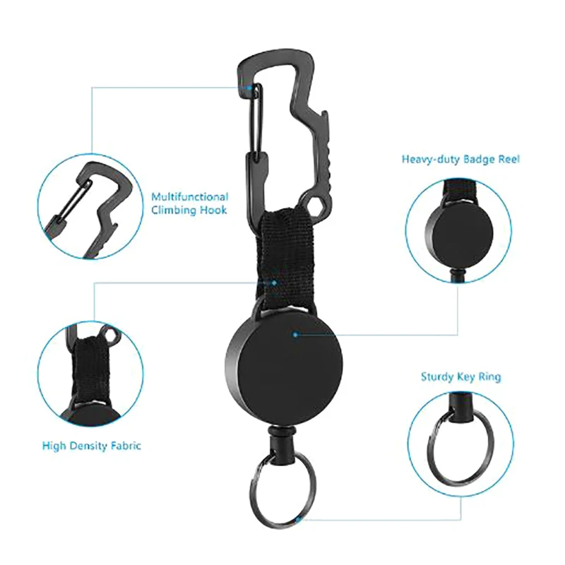 

Retractable Keychain - Heavy Duty Badge Holder Reel with Multitool Carabiner Clip,Key Ring with Steel Wire Cord Up To 25 Inch
