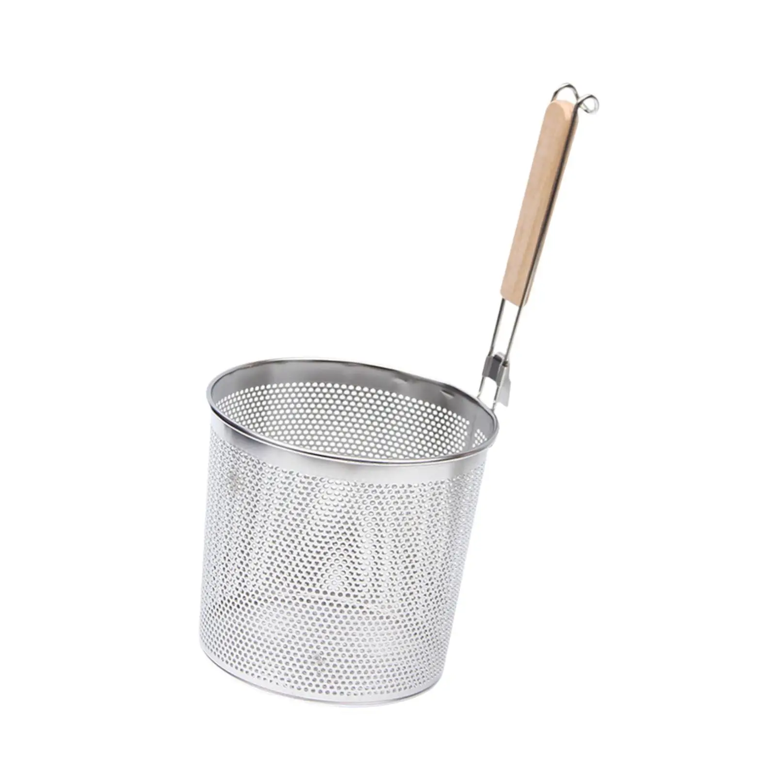 Stainless Steel Pasta Strainer Frying Serving Basket with Wood Handle for Onion Stainless Steel Pasta Strainer Frying Serving Basket with Wood Handle for Onion