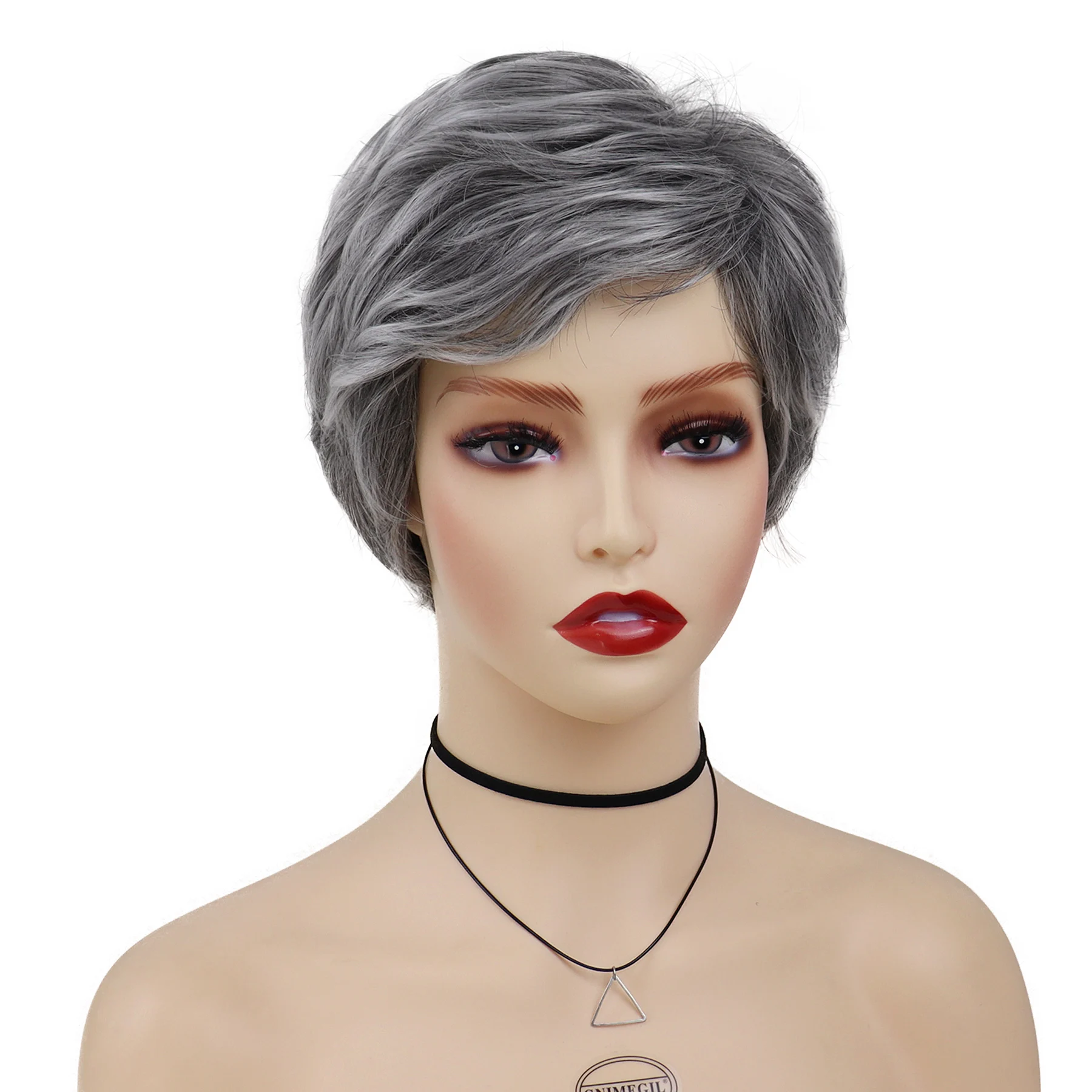 GNIMEGIL Mommy Wig with Bangs Grey Short Wigs for Women Synthetic Hairstyles Wig Older Lady Costume Natural Wigs for Mother Gift