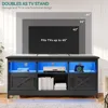 Farmhouse TV Stand with Power Outlet, LED Light Entertainment Center for 65 Inch TVs, TV Cabinet with Storage, Rustic M 5