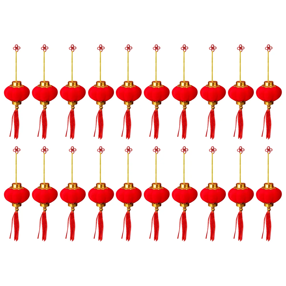 

20 Pcs Lantern Small Flocking Cloth Lanterns Spring Festival Decorations New Year Red Chinese