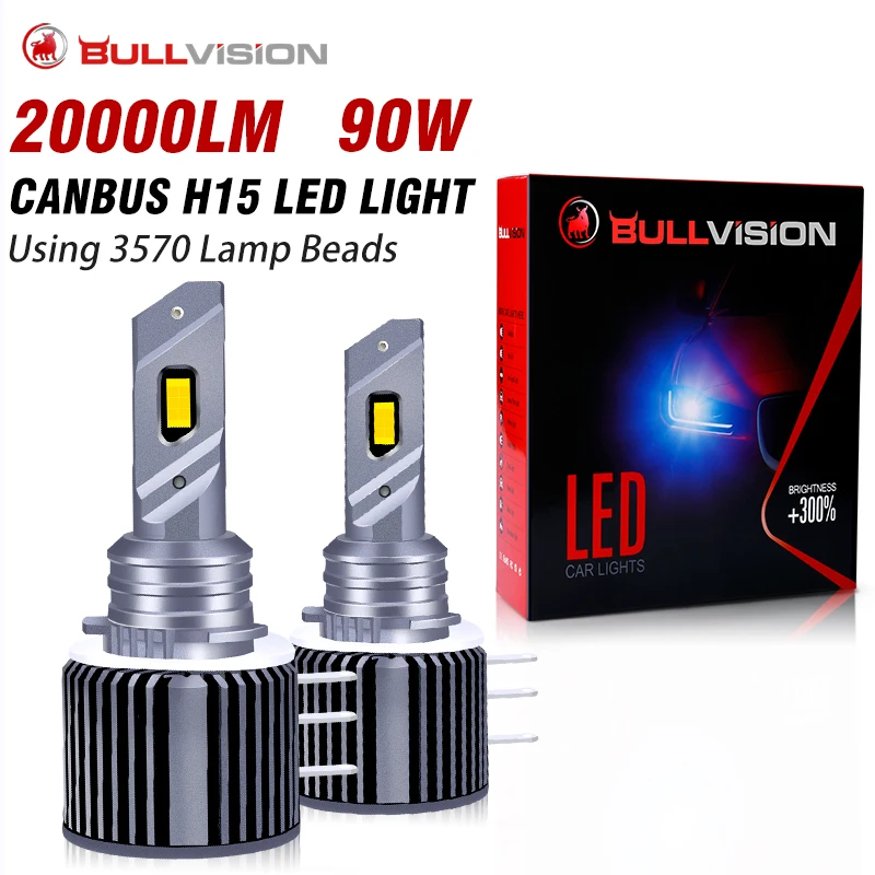 Bullvision H15 Led Canbus Car Headlight Bulbs 90w High Beam Drl With