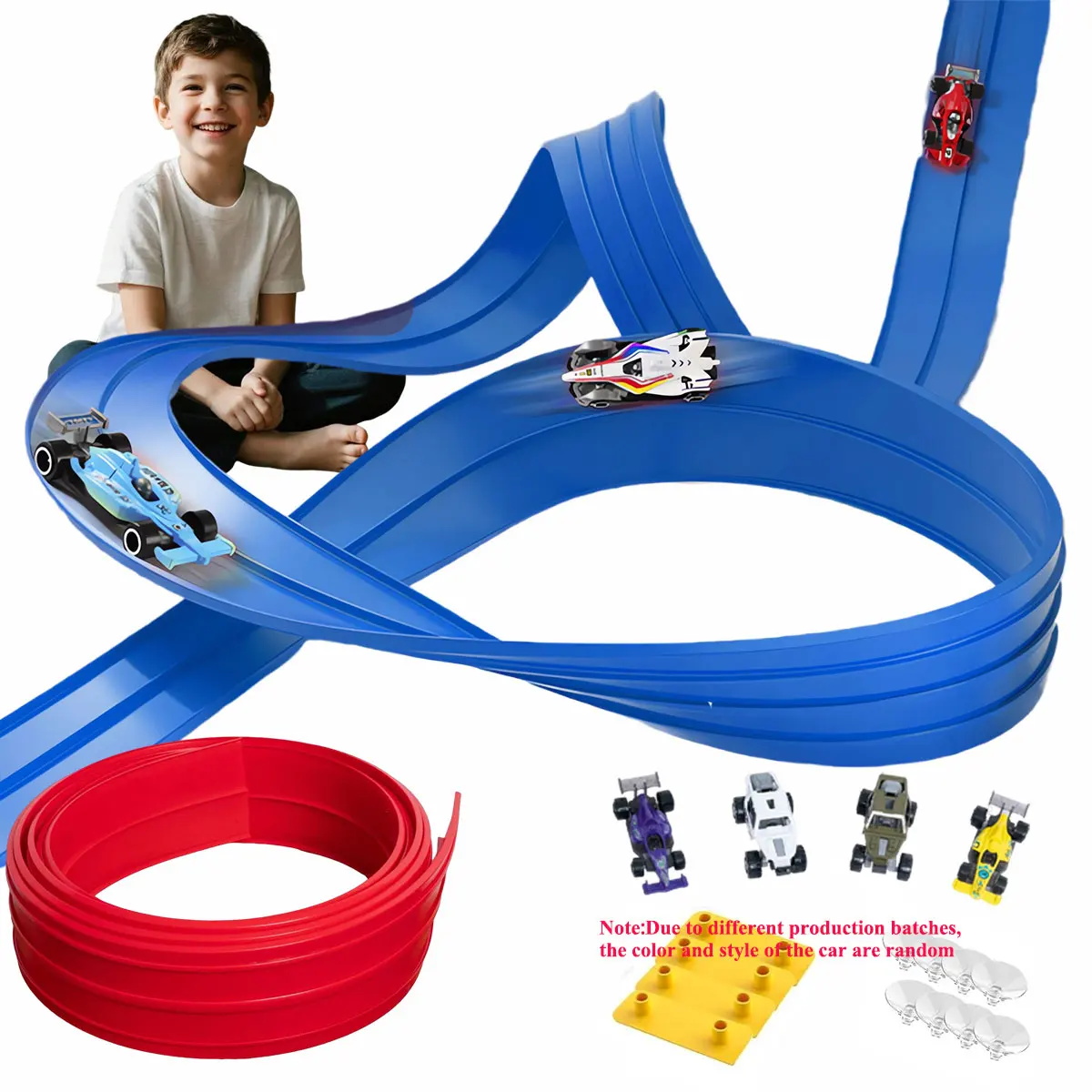 Piste de course Flexible pour enfants, jouets à monter soi-même, rampe de voiture de course à Double piste, Compatible 1/64ème voitures portables, cadeau de noël pour garçon