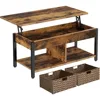Hidden Storage Compartment and 2 Rattan Baskets, 41.7" Retro Central Table, Rustic Brown, Café Tables 1