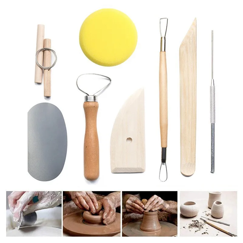 61PCS Ceramic Clay Tools Set with Plastic Case,Polymer Clay Tools Pottery  Tools Set, Wooden Pottery Sculpting Clay Cleaning Tool Set for Potters