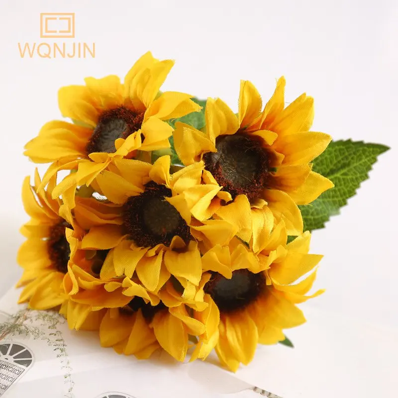 Sunflowers Artificial Flowers Bouquets with Stems Silk Fake Fall Yellow  Faux Sun Flowers Bulk for Wedding Home Outdoor Decor - AliExpress