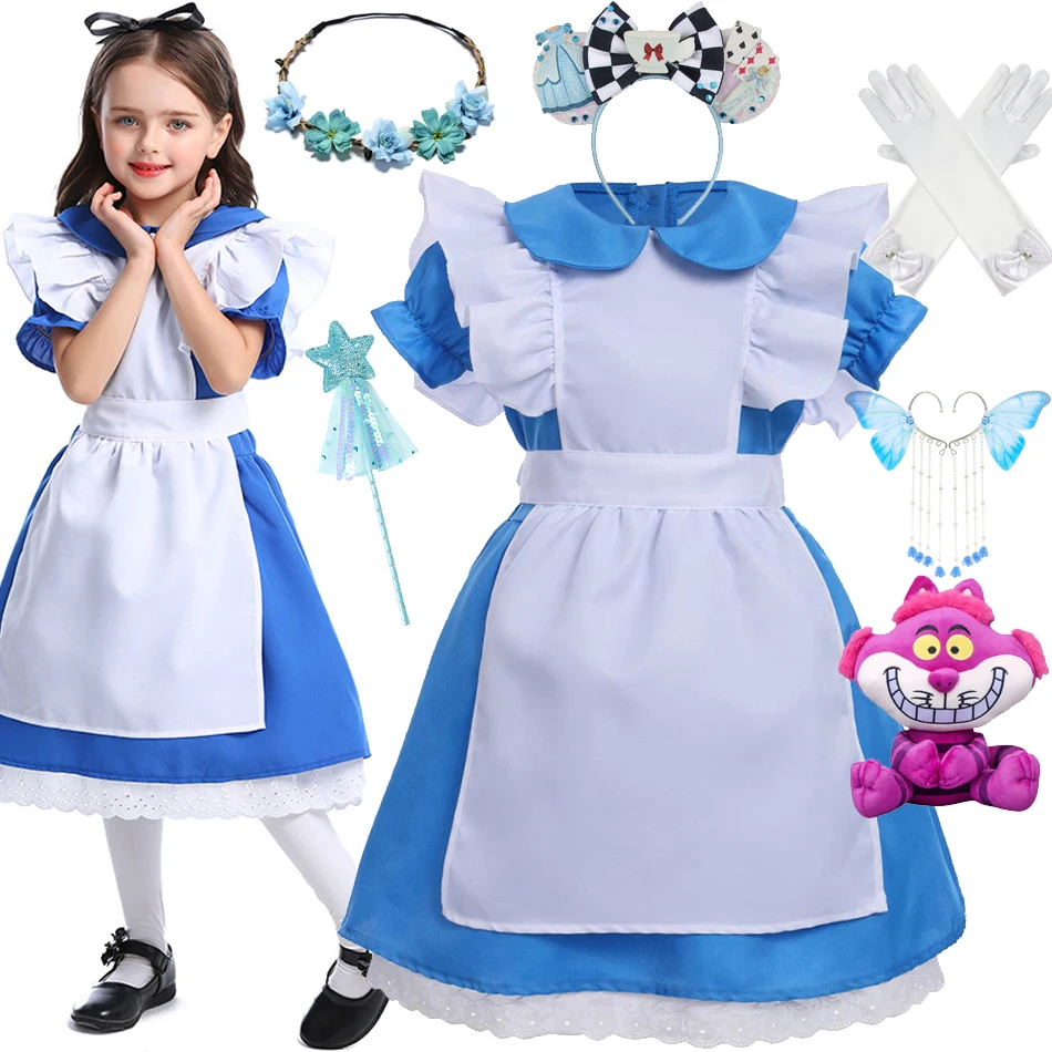 Alice In Wonderland Dress Girls Deluxe Alice Dress Girls Alice In Wonderland  Deluxe Costume - Blue & White Alice Dress With Apron & Hair Ribbon Deluxe  Costume For Girls Halloween Party Dress