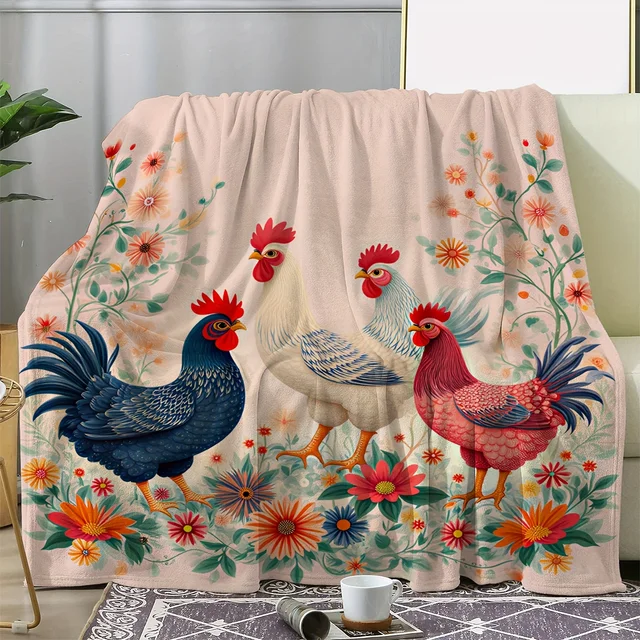 Vintage Floral Rooster Blanket 4