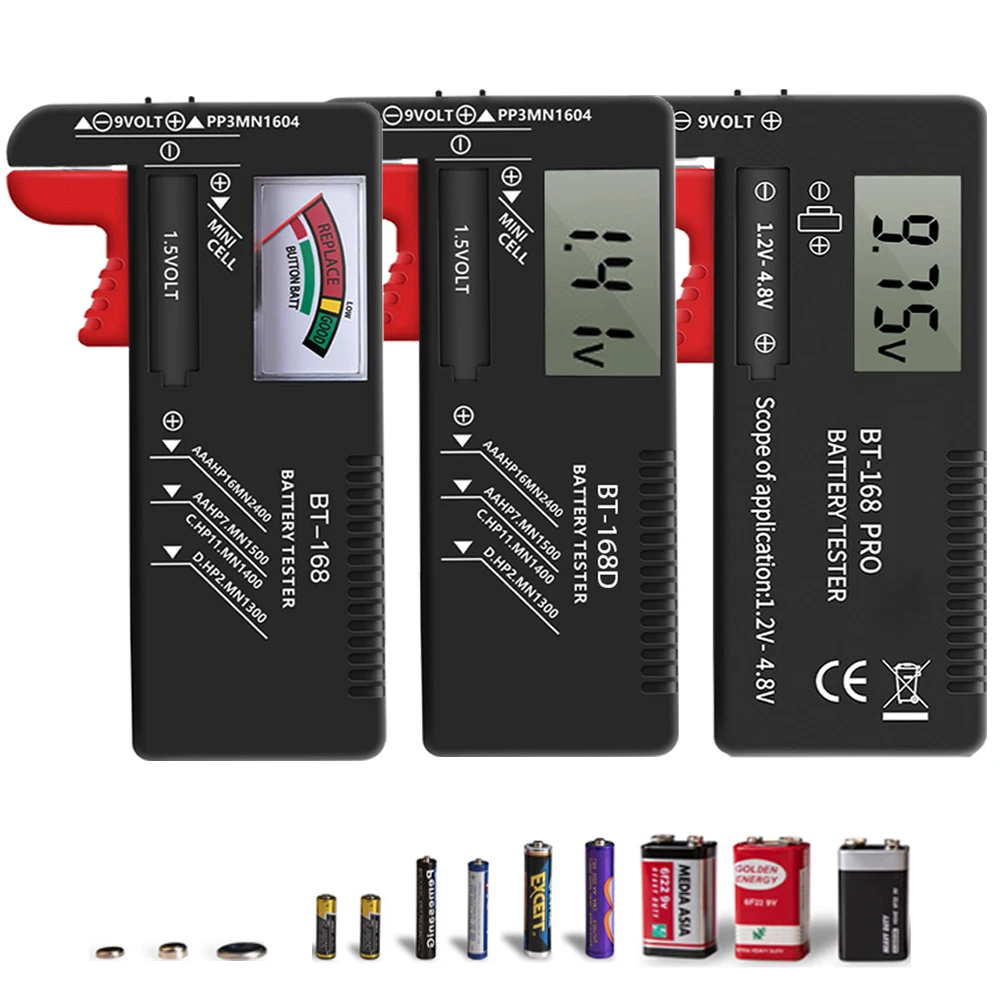 BT-168 AA/AAA/C/D/9V/1.5V batteries Universal Button Cell Battery Colour Coded Meter Indicate Volt Tester Checker BT168 Power battery tester