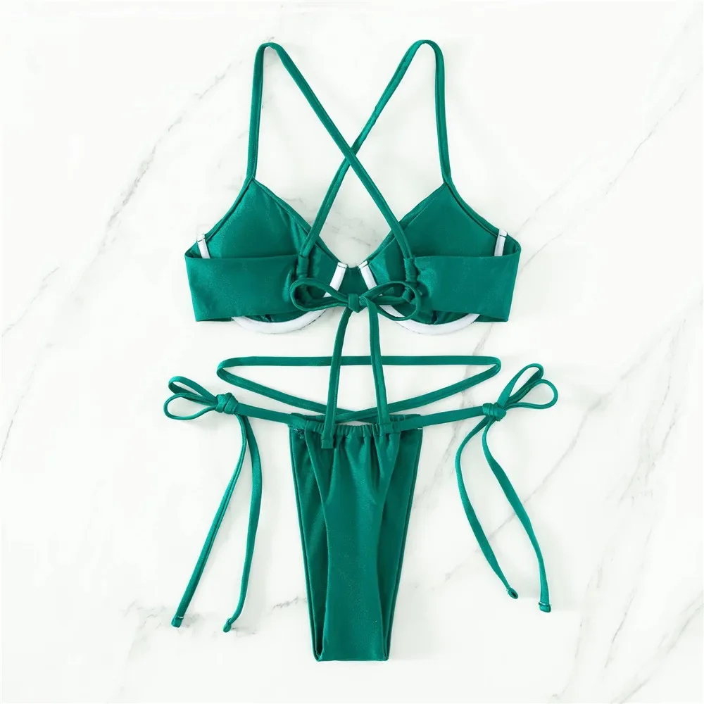 Sexy Pink Cross String Micro Bikini 2024 Women Push Up