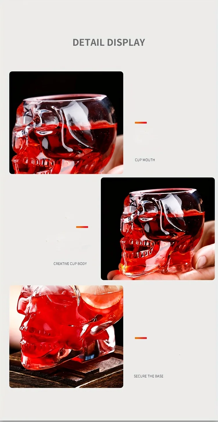 Description Picture 4 of item1pc Skull Cocktail Glasses Transparent Crystal Coffee Mug Whiskey Wine Cocktail Glass Beer Cup Halloween Decor Water Bottle