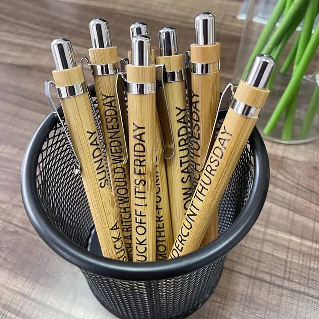 Jxueych 7 Pieces Bamboo Pens, Ultimate Set of Engraved Sayings Pens for  Sarcastic Souls, Days of the Week Pens, Funny Office Gifts for Adults