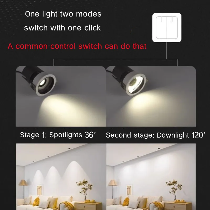 LED 다운라이트/스포트라이트 통합 디자인, 눈부심 방지, 가정 거실 벽 세척 조명, 임베디드 따뜻한 흰색 실내 조명
