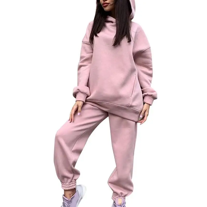 Womens Track Suits 2 Piece Set Solid Color Athletic Clothing Set Long Sleeve Hoodies and Jogging Pants Tracksuit Sets for Women