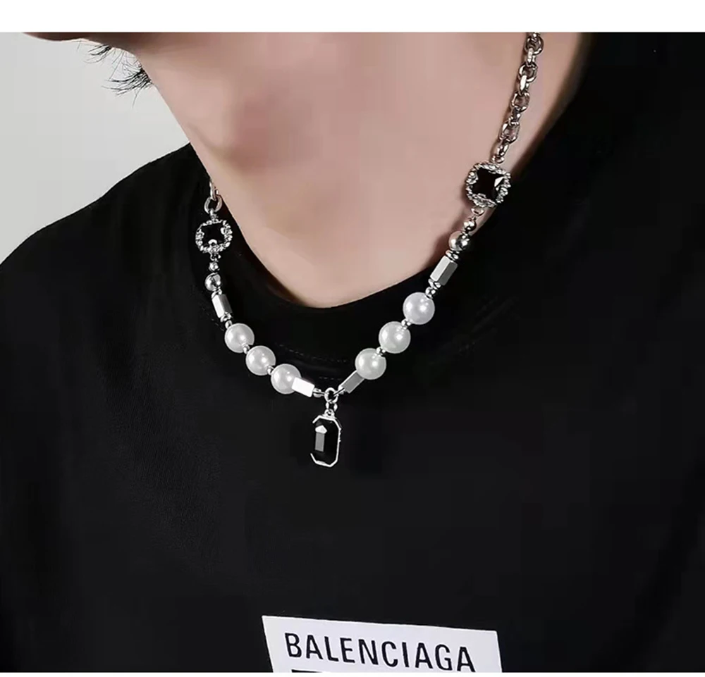 Hip-hop Rhinestones Pendant Pearl Necklace Men Steel Necklace Mens Jewellery Man Necklac pendant necklaces pendant necklace pearl necklace fashion necklace