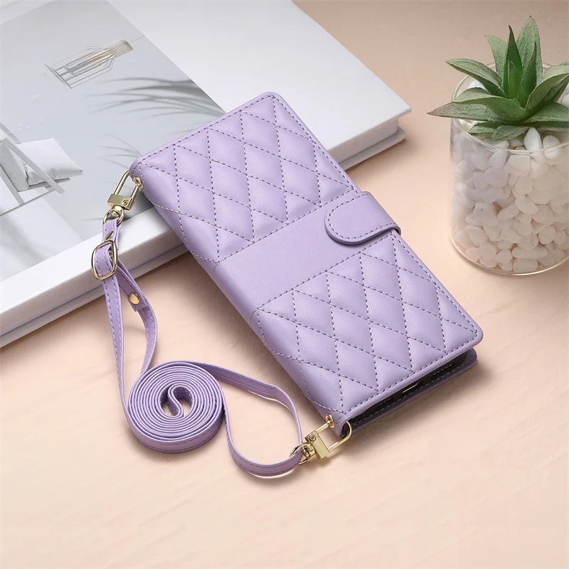 Elegant Leather Wallet Phone Case with Long Lanyard