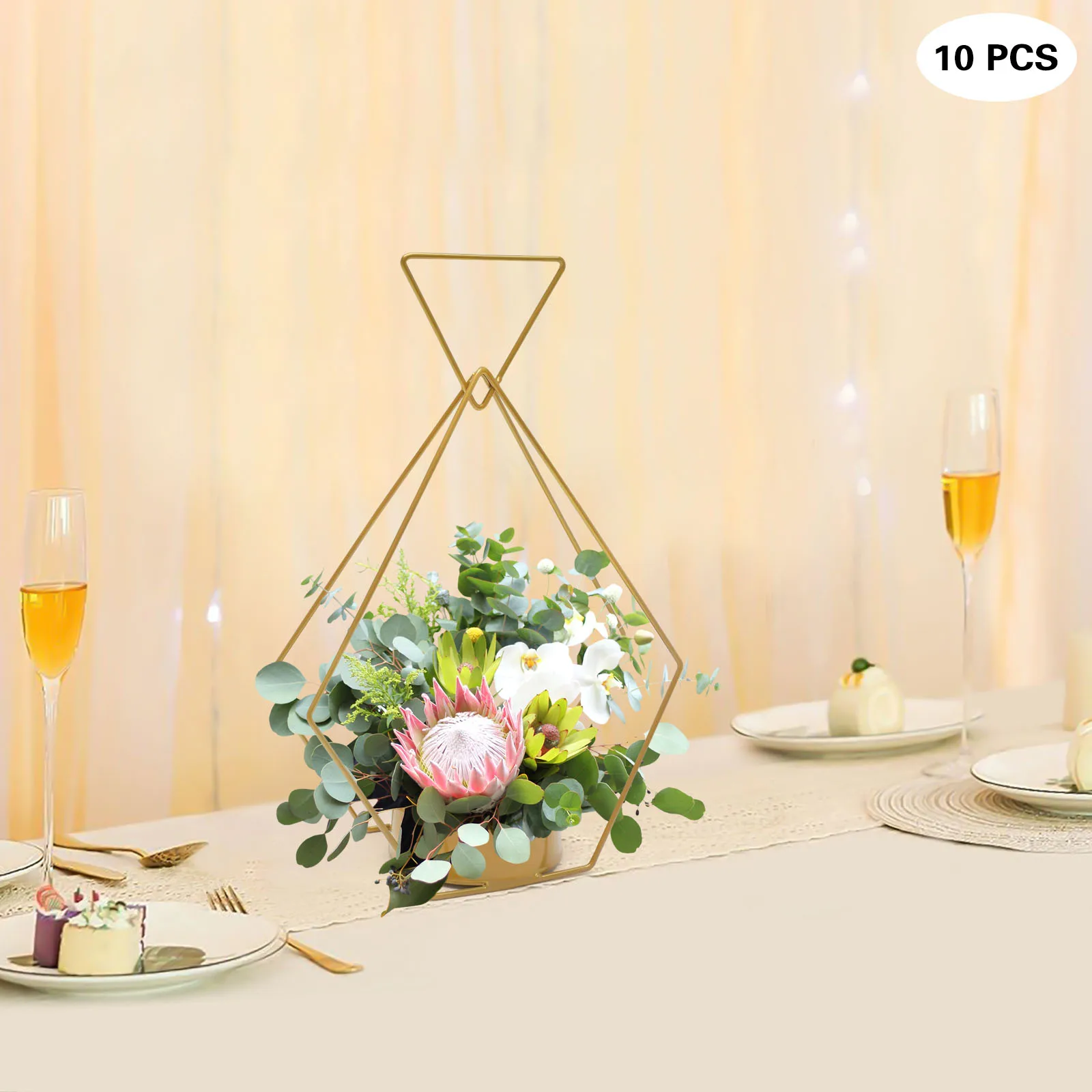 10 Pcs Gold Flower Baskets Floral Vases Elegant Wedding Centerpieces Table Decorations for Weddings Party Decoration