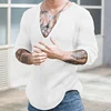 2023 Autumn/Winter New Men's Casual Deep V-Neck Slim Fit Long Sleeve Solid Knit Underlay Shirt for Men 1